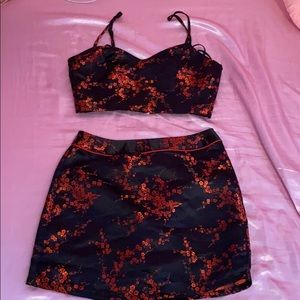 SOLD Satin Two Piece Skirt Set